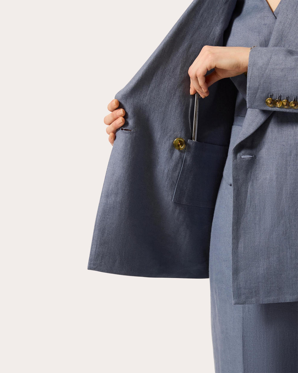 Basket Weave Linen Peaked Lapel Blazer
