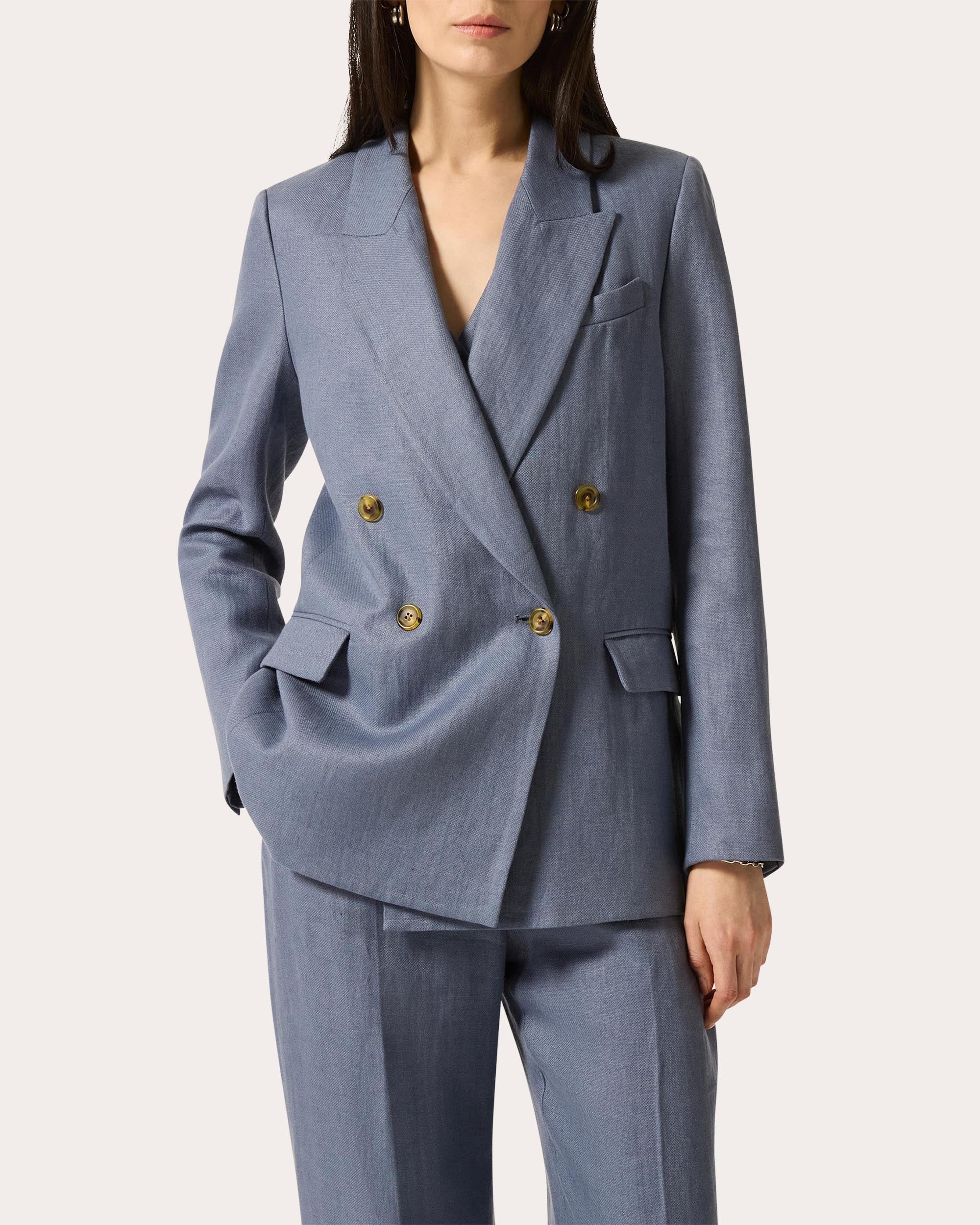 Basket Weave Linen Peaked Lapel Blazer