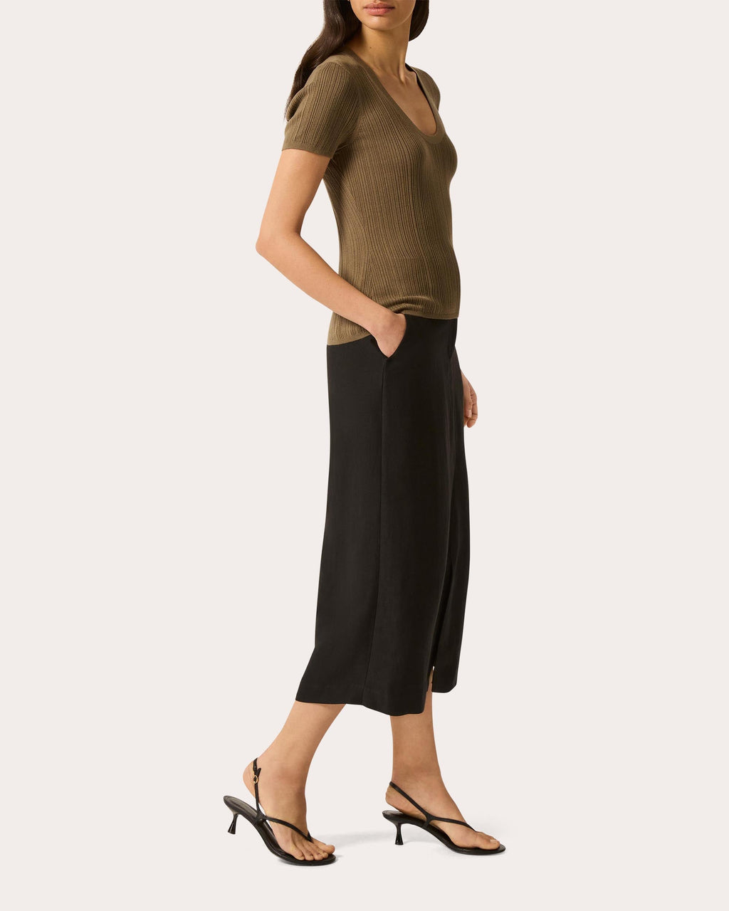 Ribbed Silk-Cotton Scoop Neck Tee