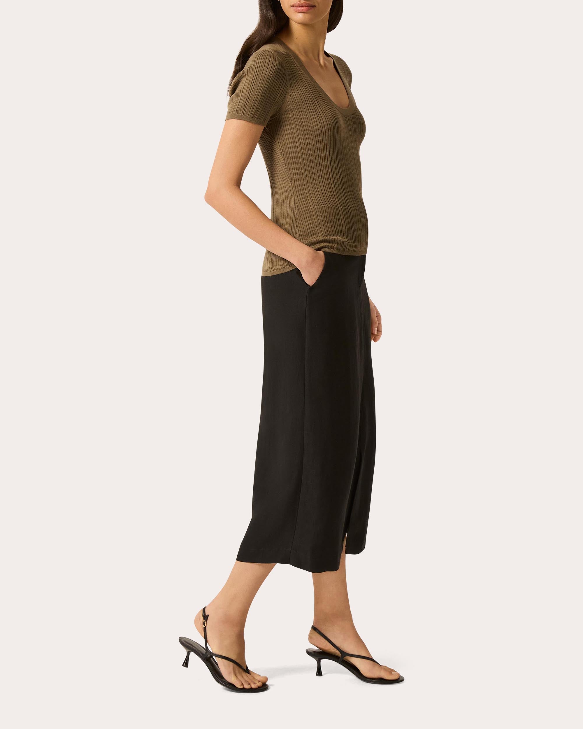 Ribbed Silk-Cotton Scoop Neck Tee