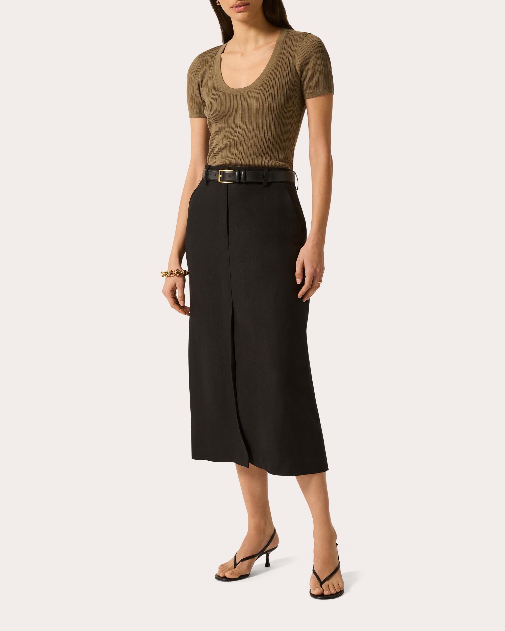 Ribbed Silk-Cotton Scoop Neck Tee