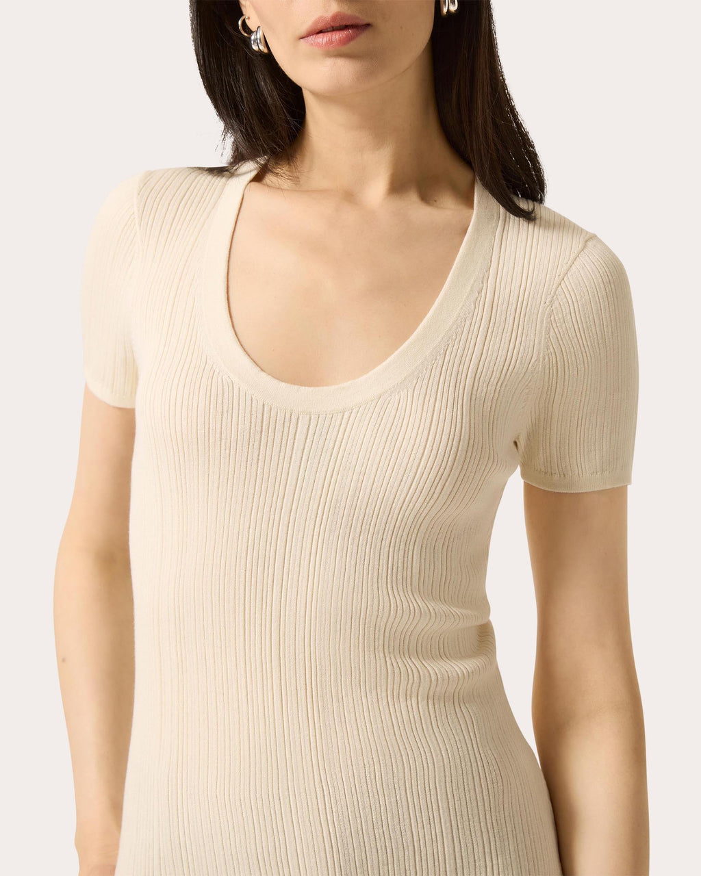 Ribbed Silk-Cotton Scoop Neck Tee