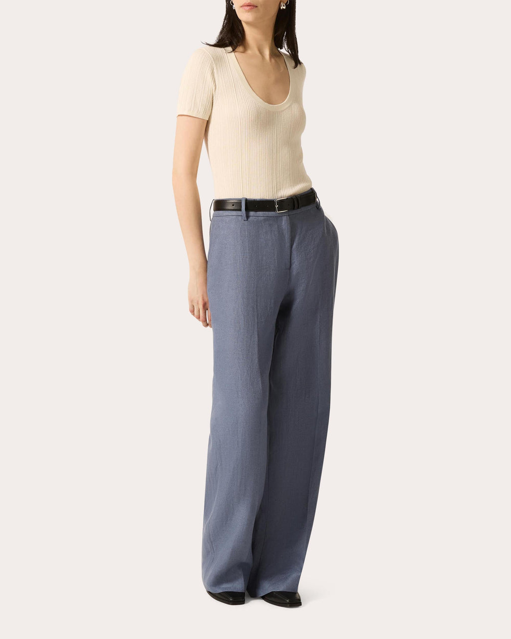 Ribbed Silk-Cotton Scoop Neck Tee