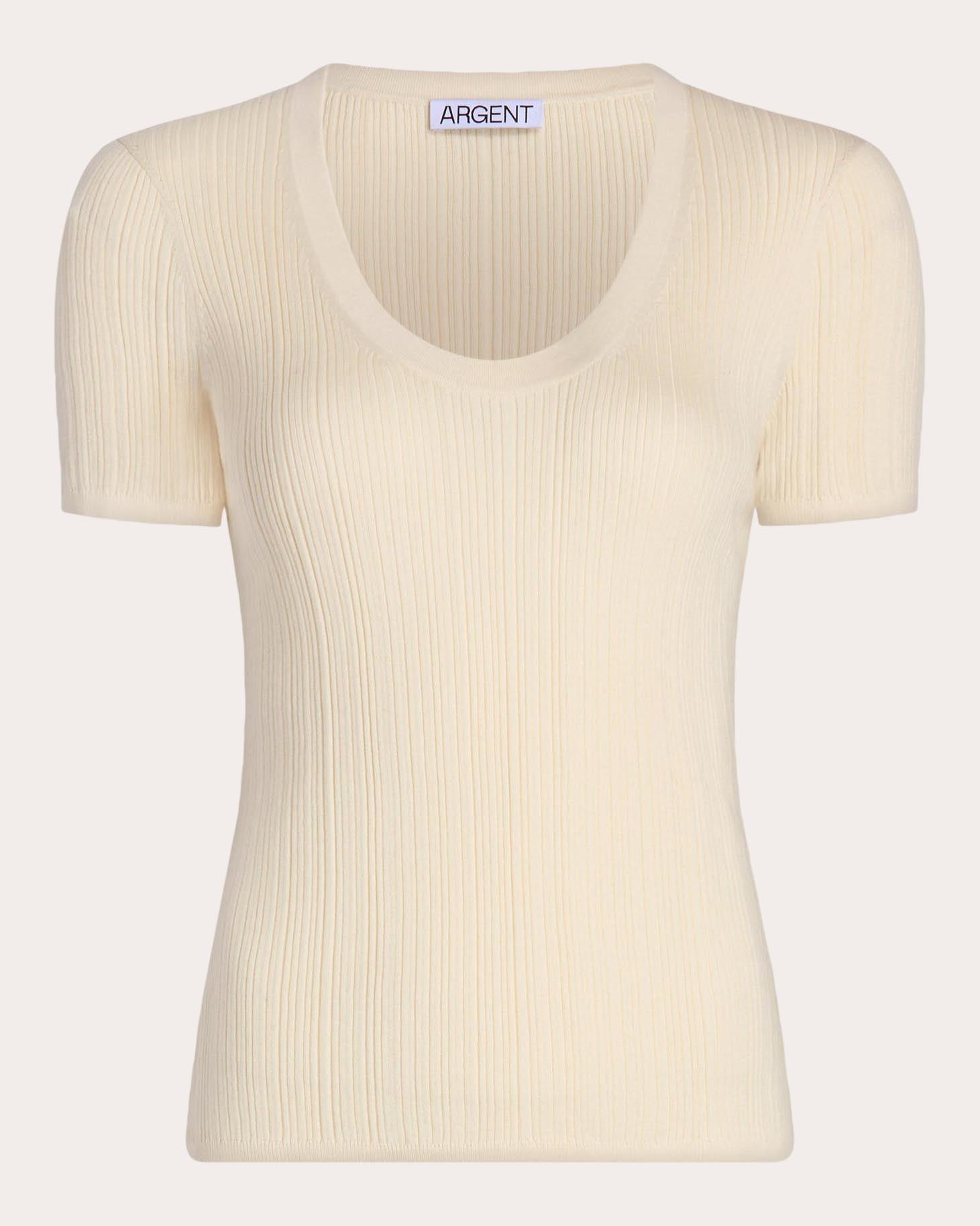 Ribbed Silk-Cotton Scoop Neck Tee