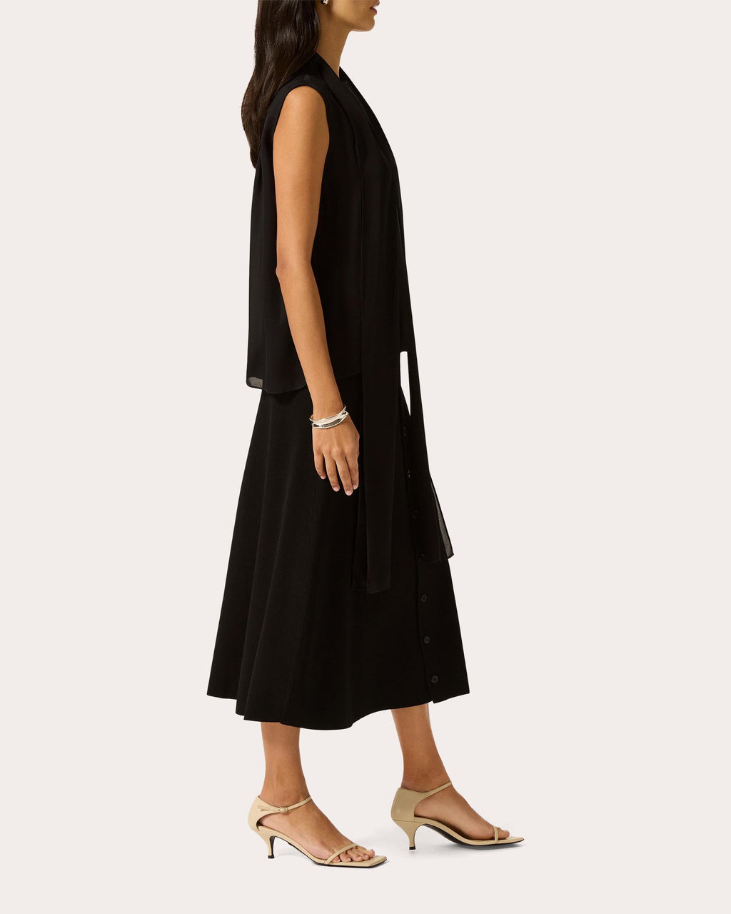 Silk Georgette Sleeveless Bow Blouse