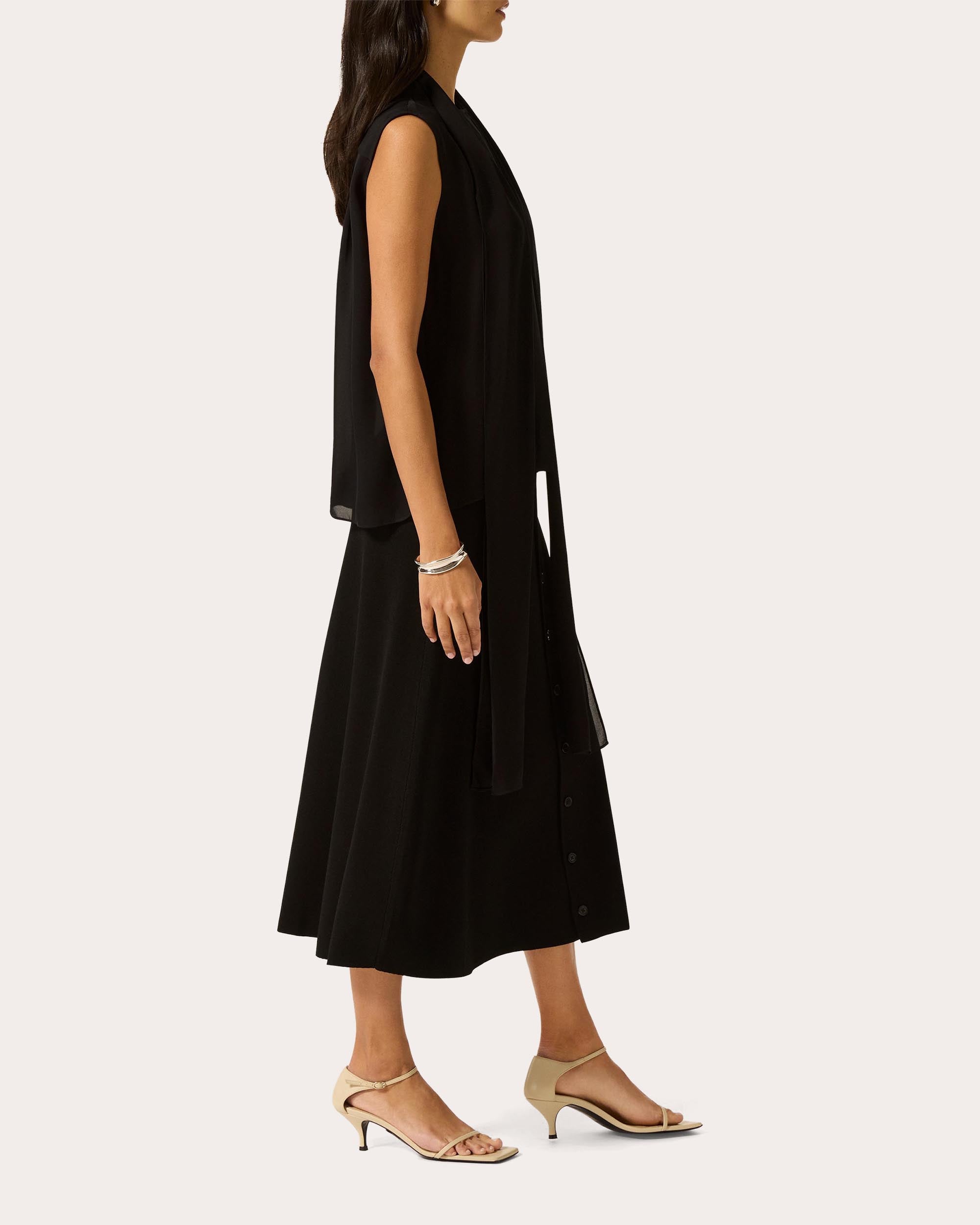 Silk Georgette Sleeveless Bow Blouse