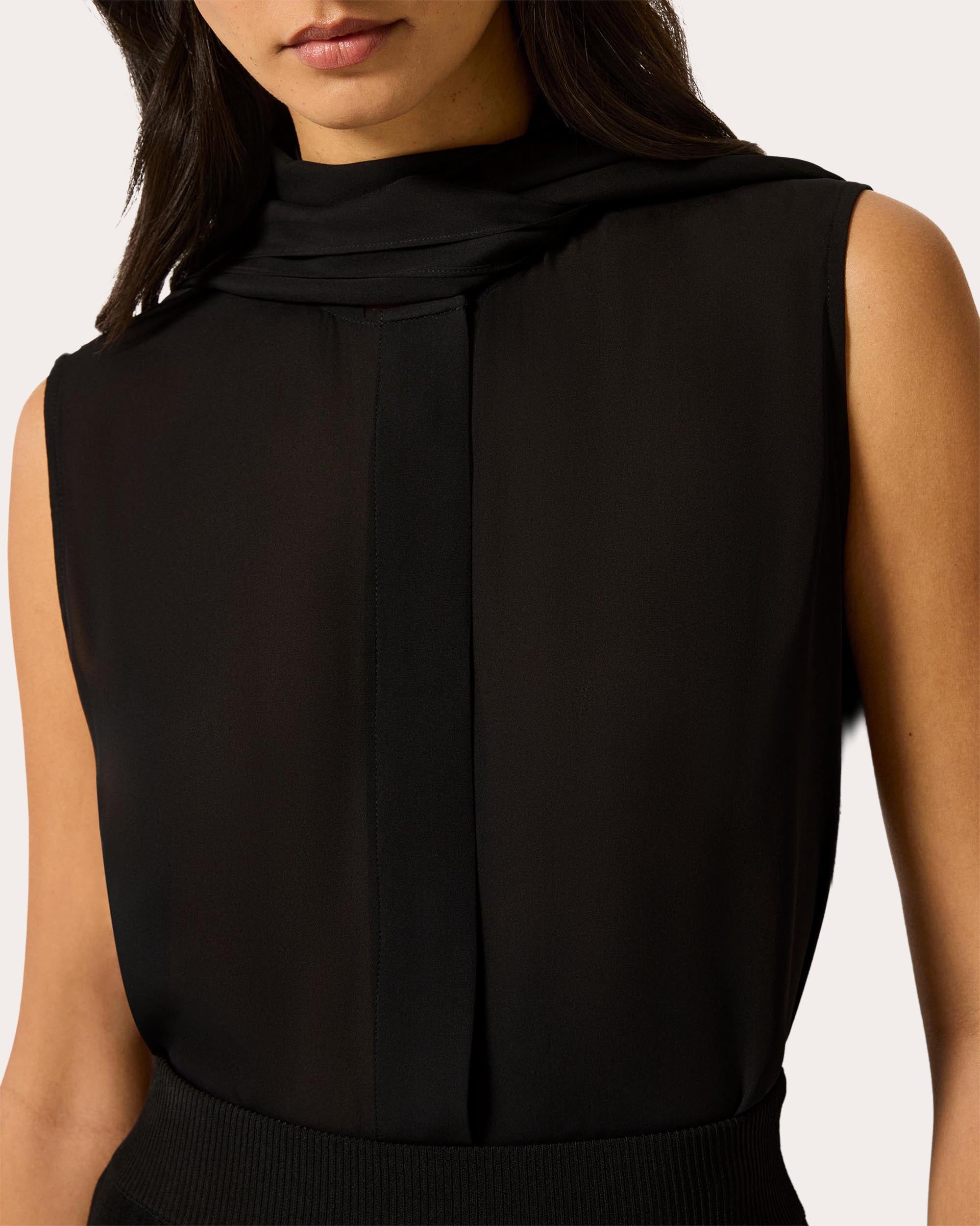 Silk Georgette Sleeveless Bow Blouse