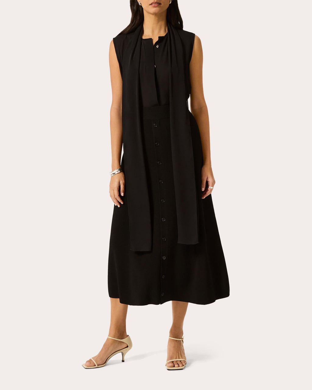 Silk Georgette Sleeveless Bow Blouse