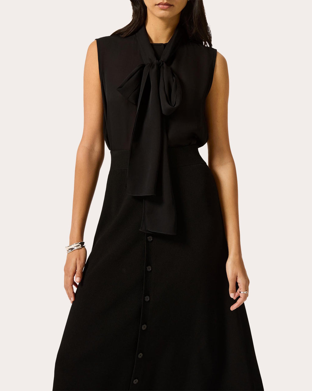 Silk Georgette Sleeveless Bow Blouse