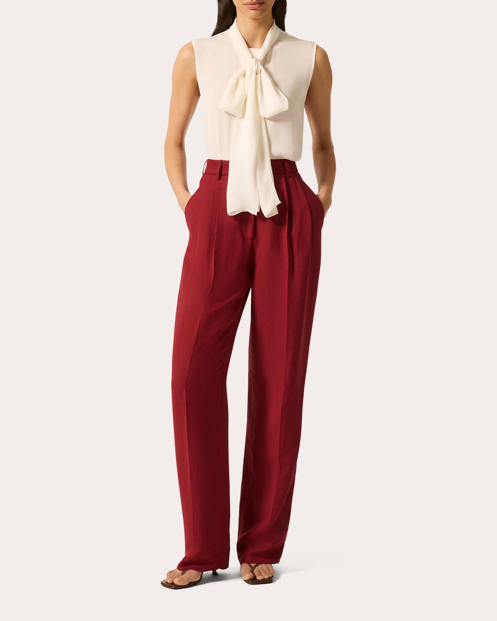 Silk Georgette Sleeveless Bow Blouse