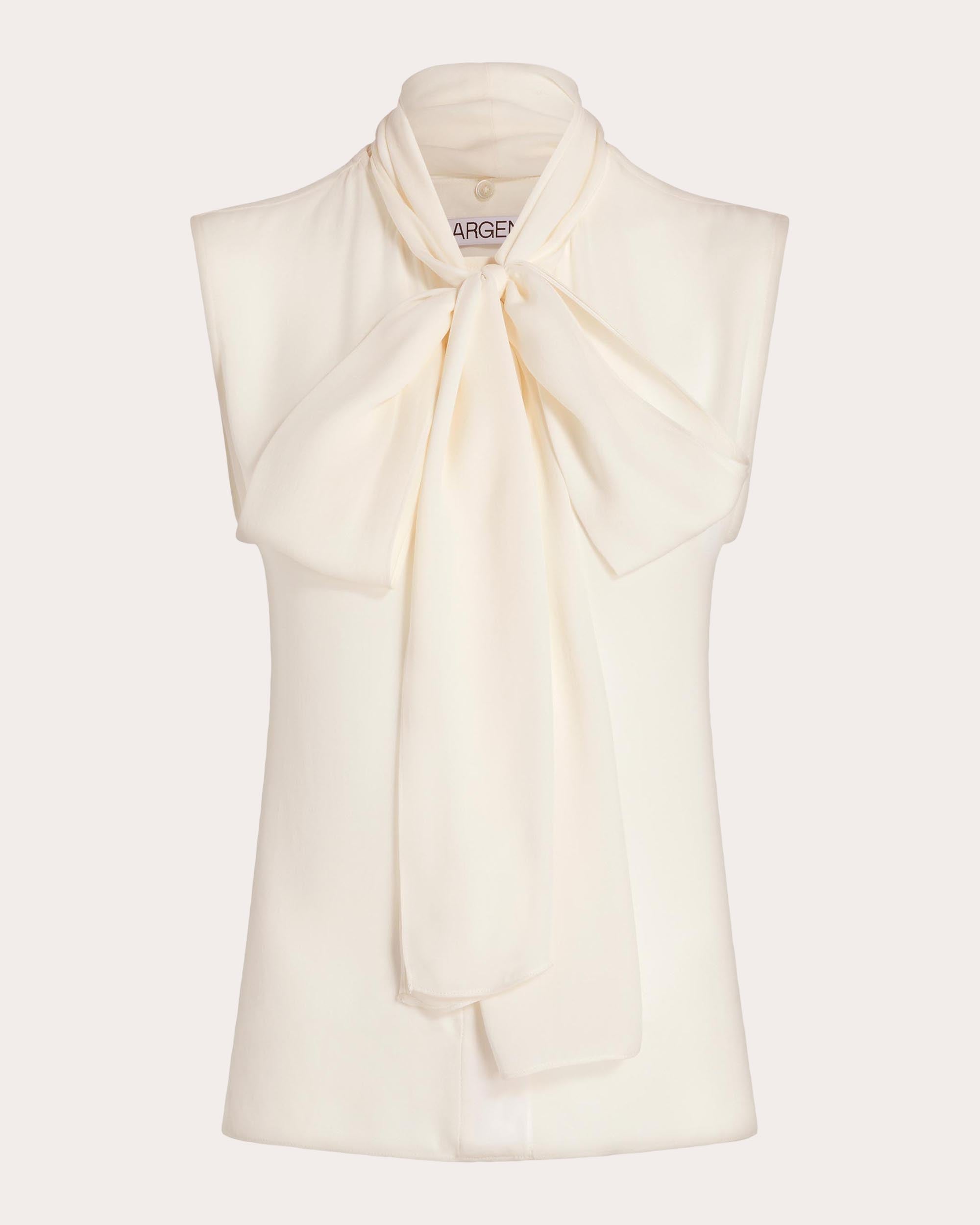 Silk Georgette Sleeveless Bow Blouse