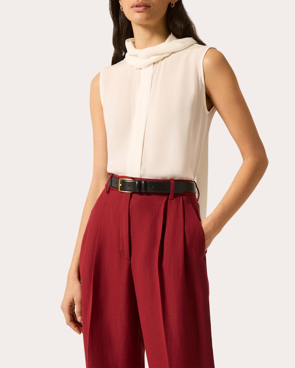 Silk Georgette Sleeveless Bow Blouse