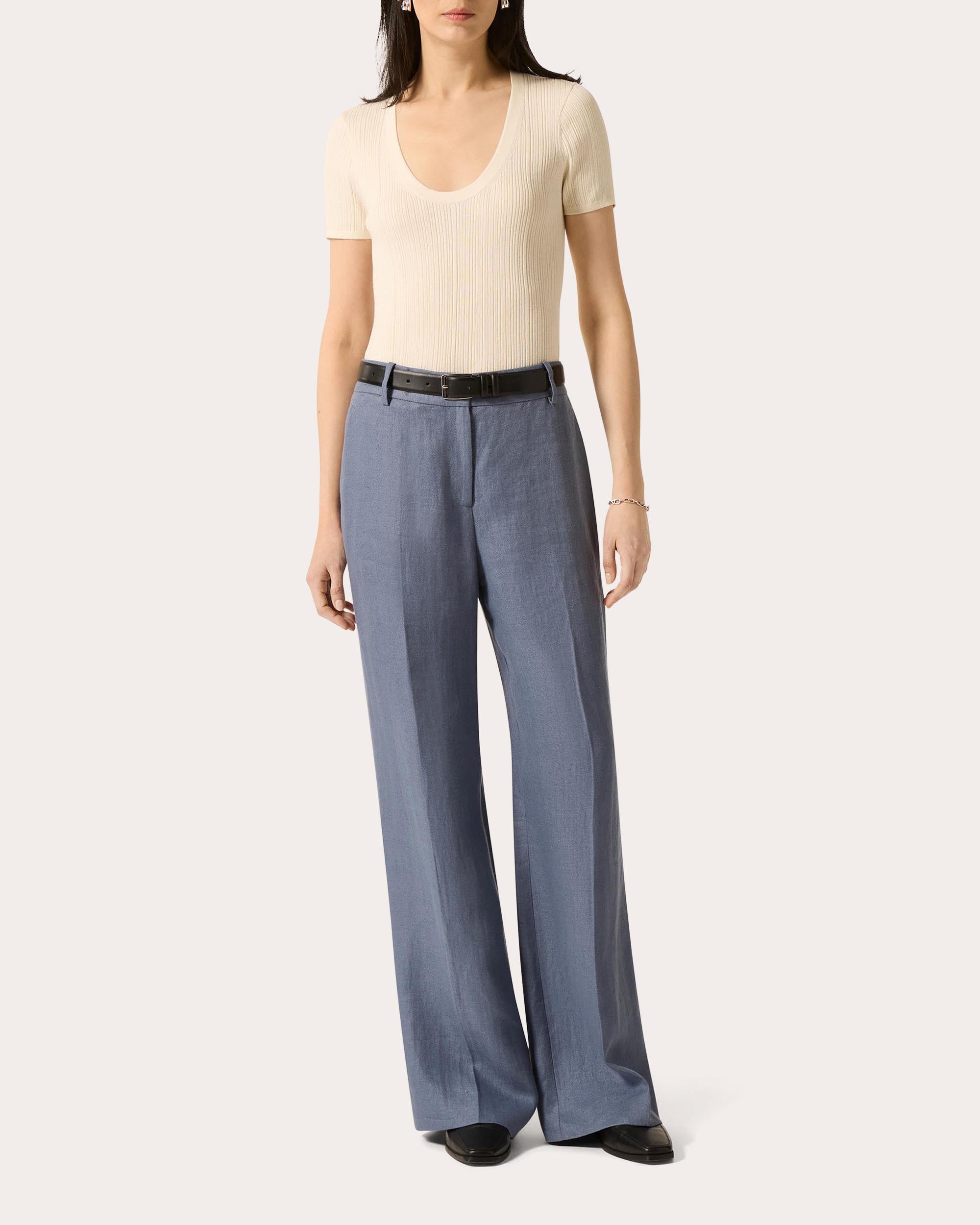 Soho Basket Weave Linen Creased Trousers