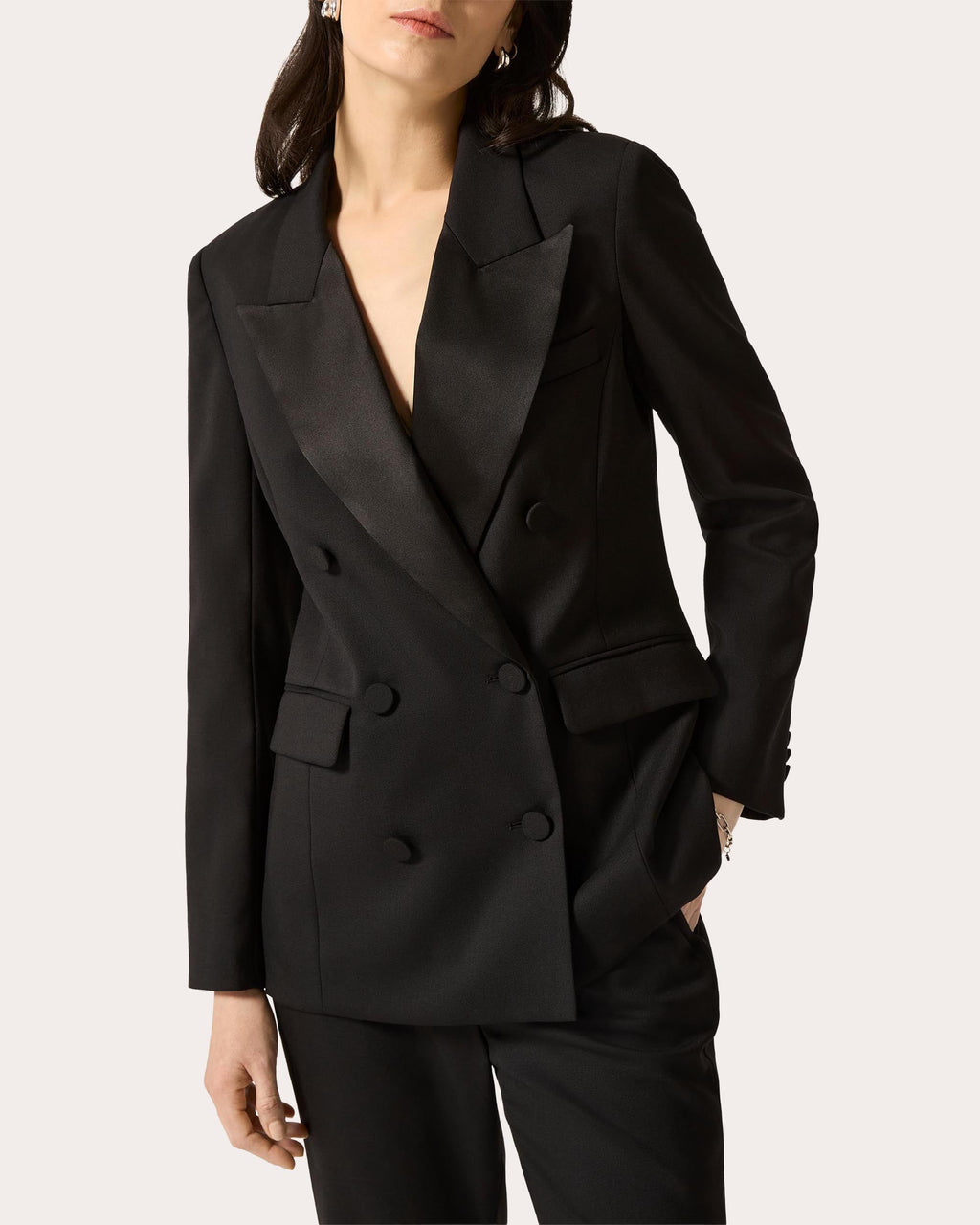Seasonless Wool Silk-Lapel Tuxedo Blazer