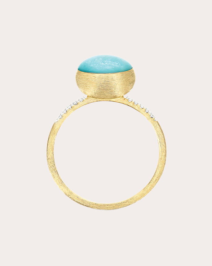 Amazonite & Diamond 18k Gold Small Boules Ring