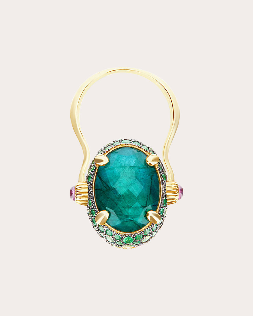 Labradorite & Amethyst 18k Gold Reversible Ring