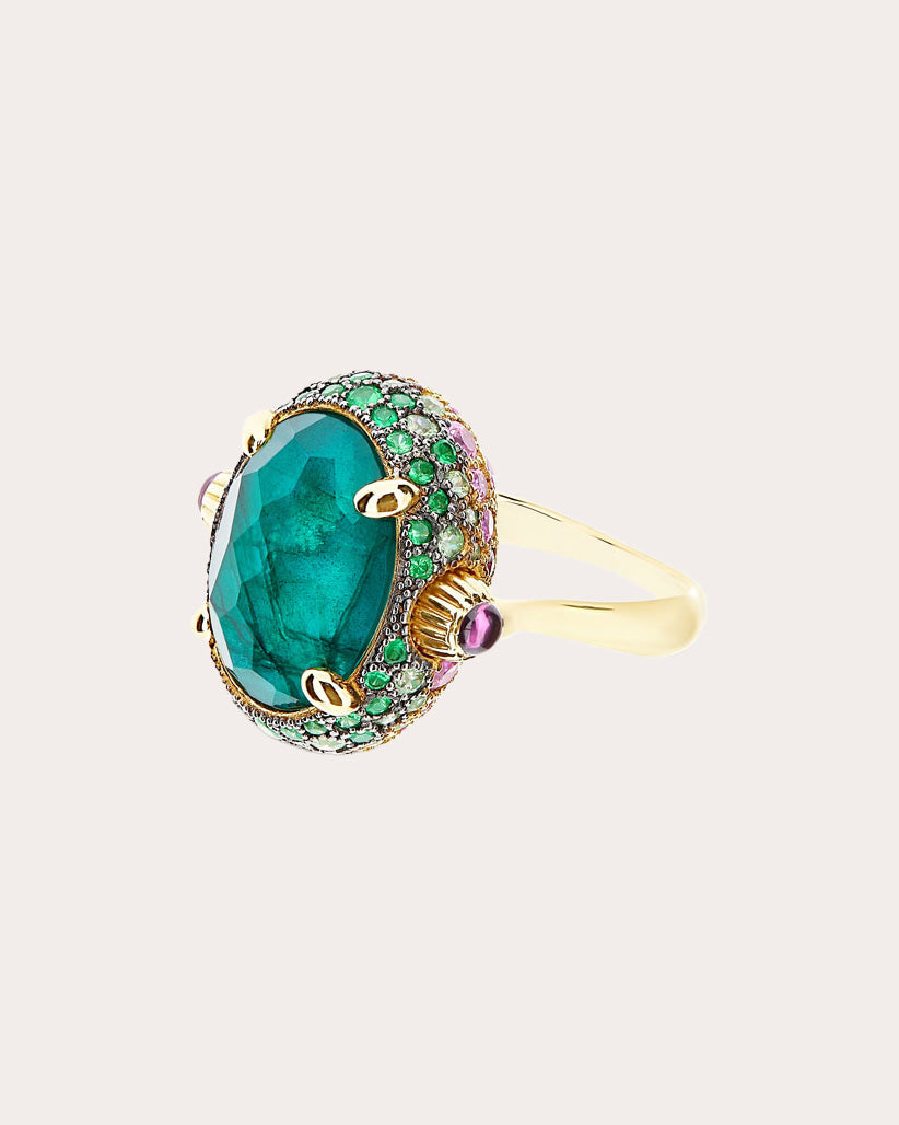 Labradorite & Amethyst 18k Gold Reversible Ring