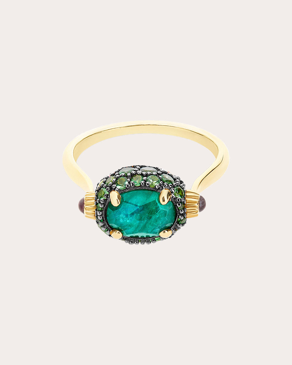 Labradorite & Amethyst 18k Gold Reversible Ring