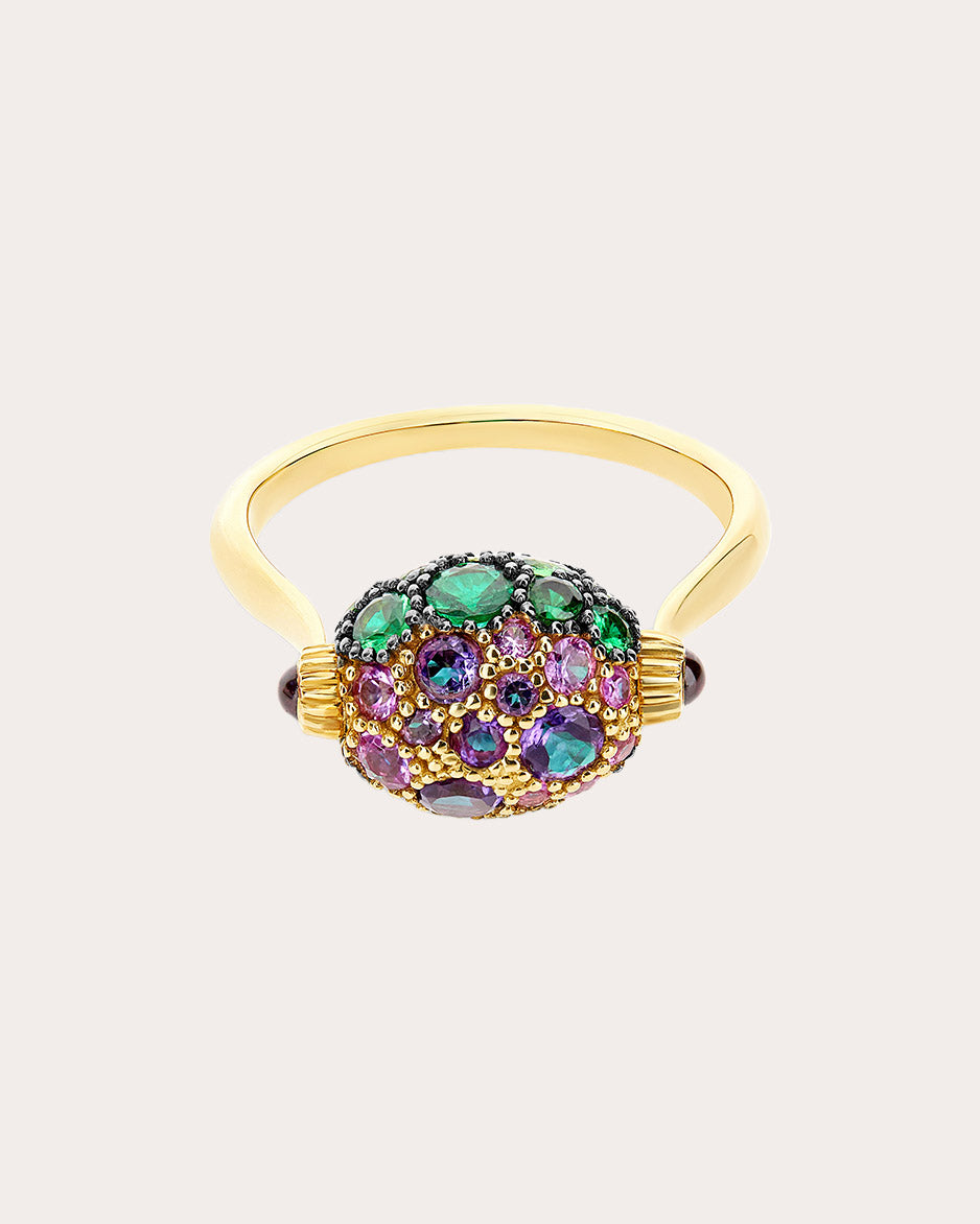 Labradorite & Amethyst 18k Gold Reversible Ring