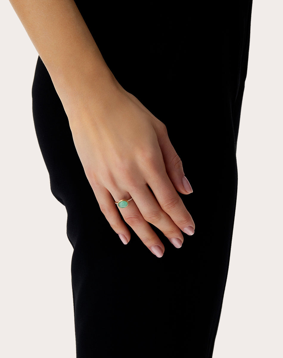 Jadeite & Diamond 18k Gold Small Boules Ring