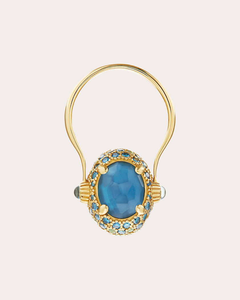 Green Sapphire & Blue Topaz 18k Gold Reversible Ring