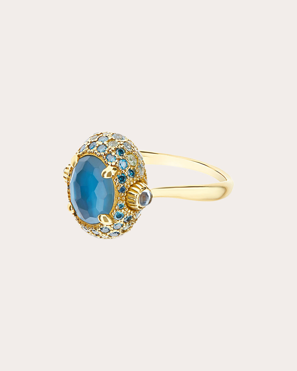 Green Sapphire & Blue Topaz 18k Gold Reversible Ring