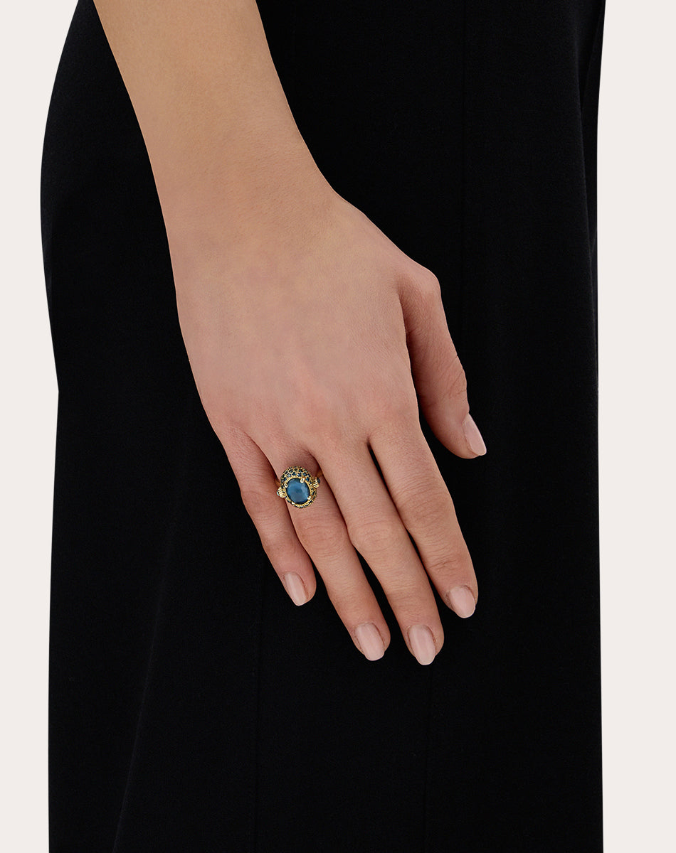 Green Sapphire & Blue Topaz 18k Gold Reversible Ring