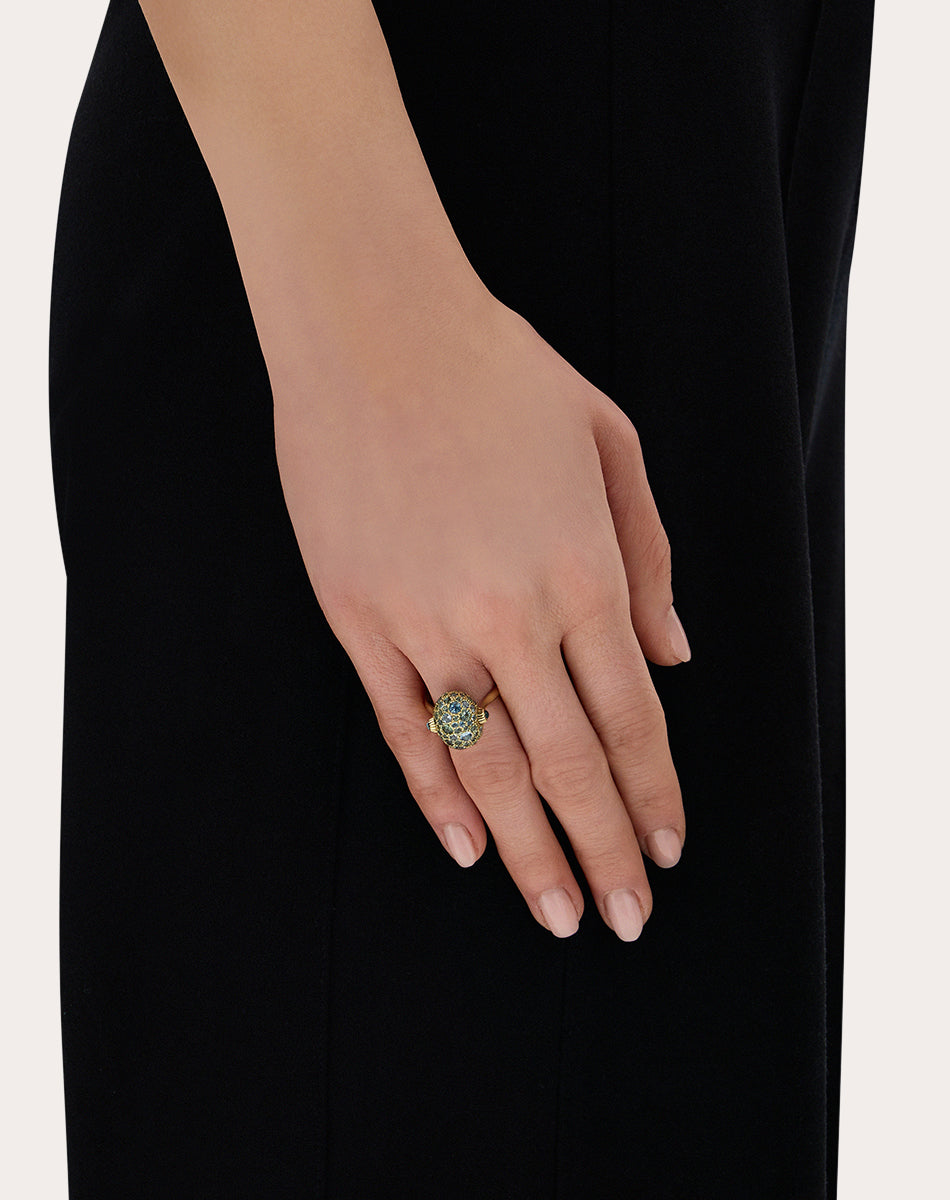 Green Sapphire & Blue Topaz 18k Gold Reversible Ring