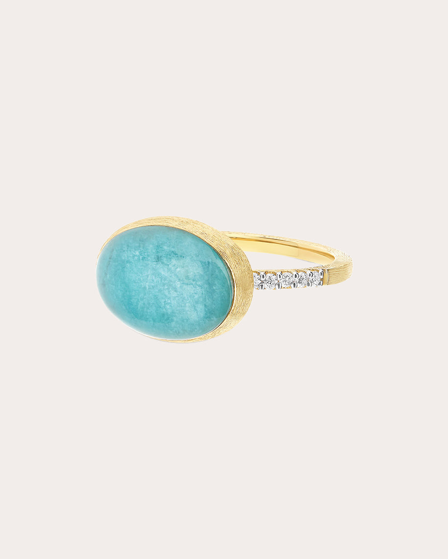 Amazonite & Diamond 18k Gold Medium Boules Ring