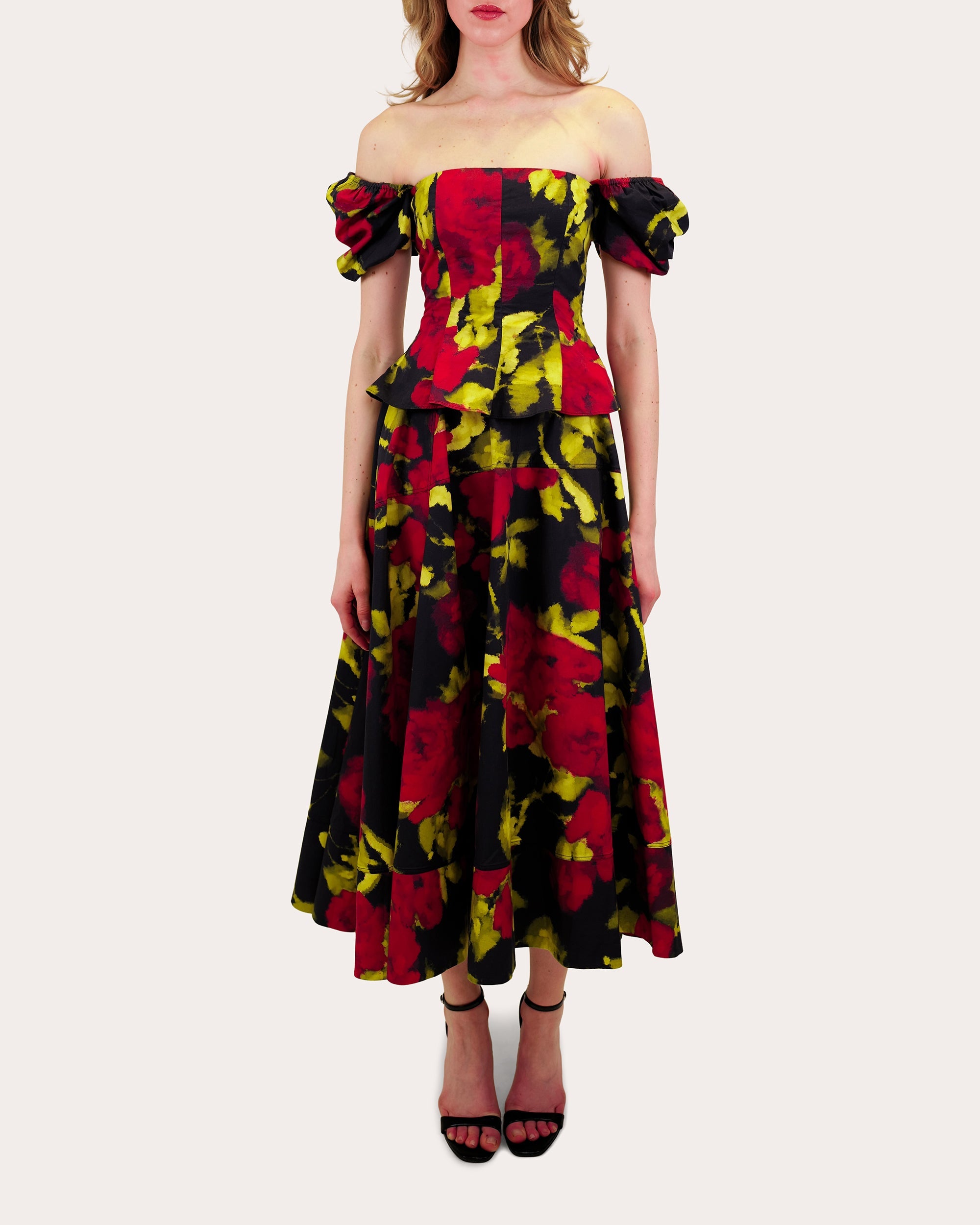 Avani Floral Poplin Paneled Midi Skirt