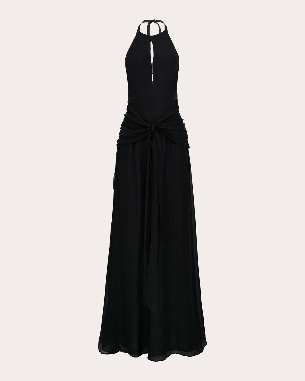 Avya Gathered Silk Chiffon Halter Gown