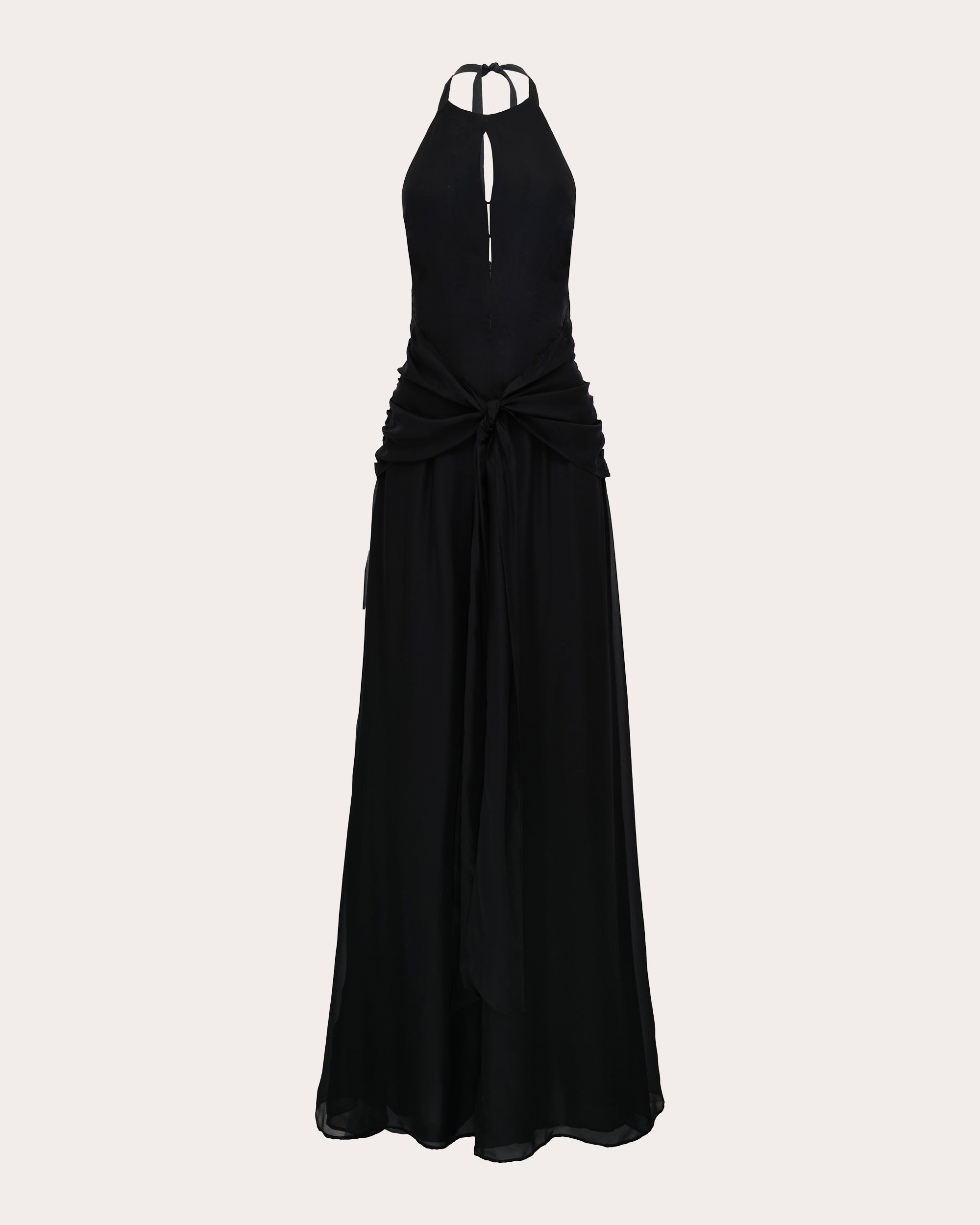 Avya Gathered Silk Chiffon Halter Gown