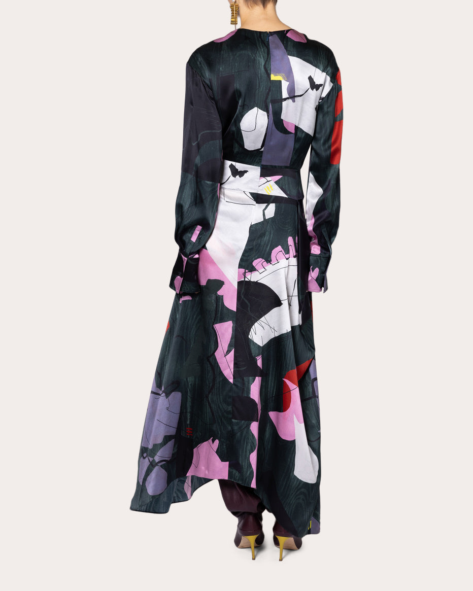 Astrid Printed Asymmetric Satin Dress