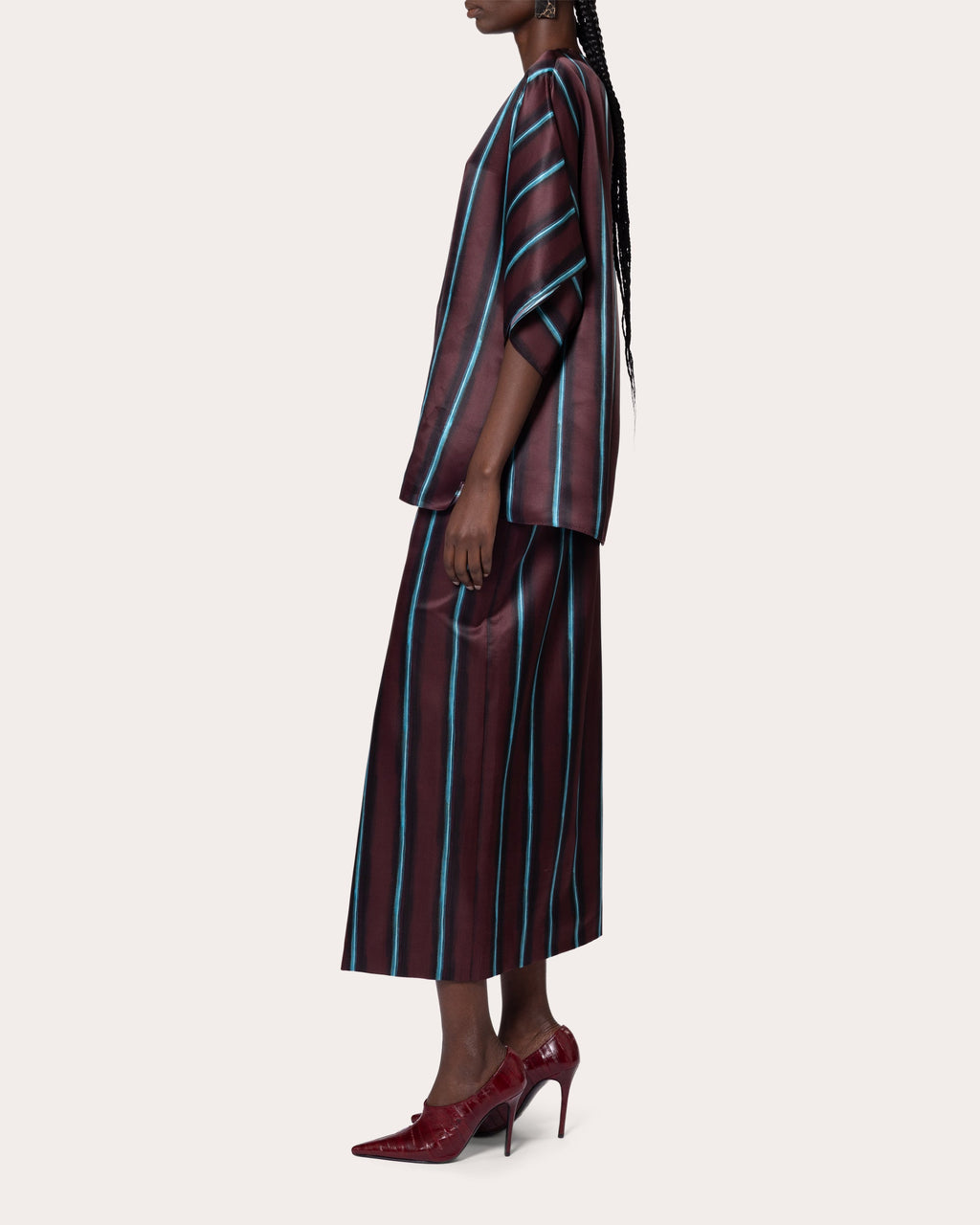Nadra Stripe Silk Drape Top