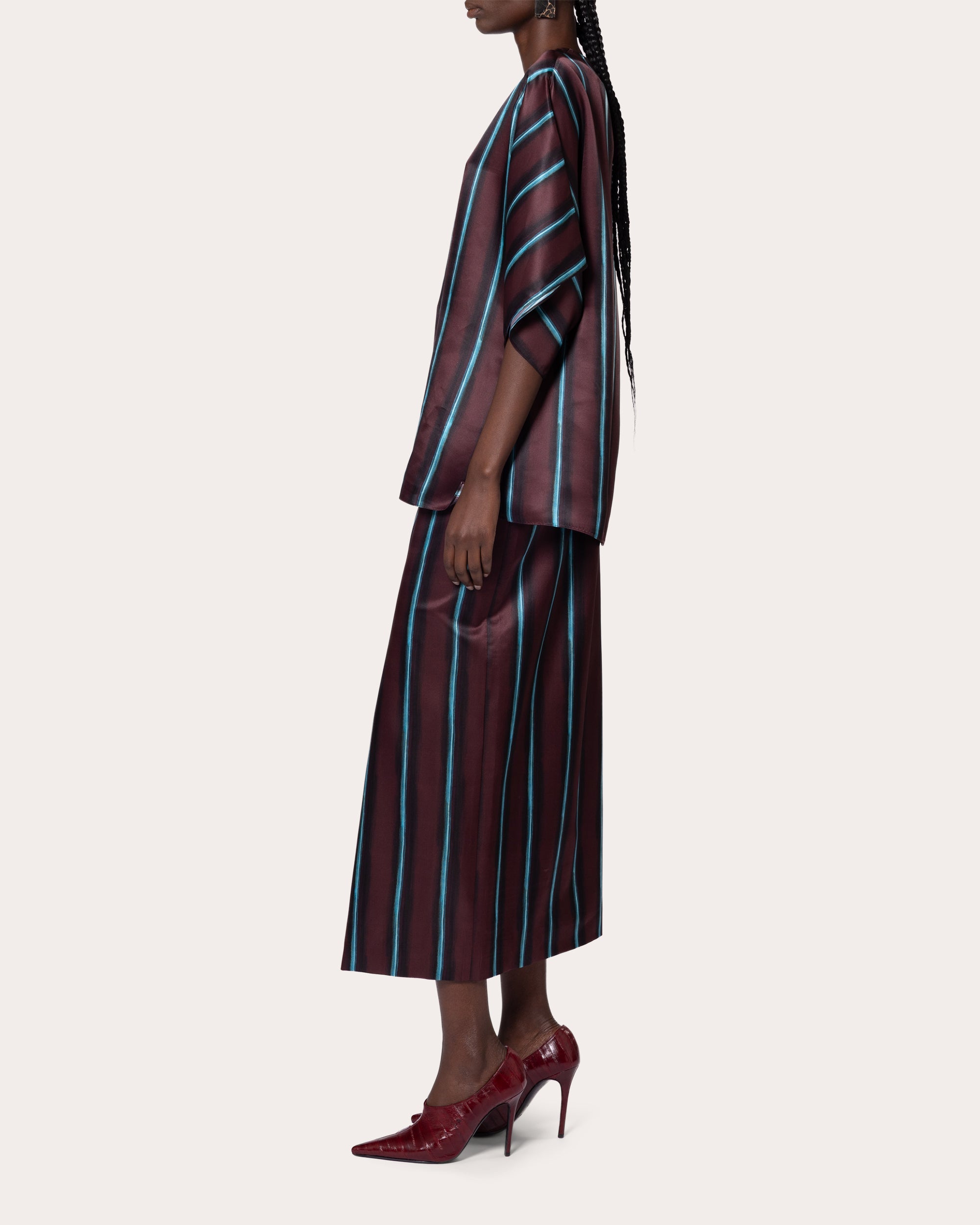 Nadra Stripe Silk Drape Top
