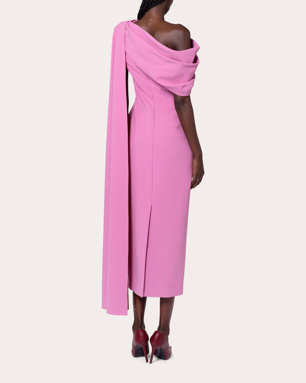 Maite Crepe Asymmetric Cape Midi Dress