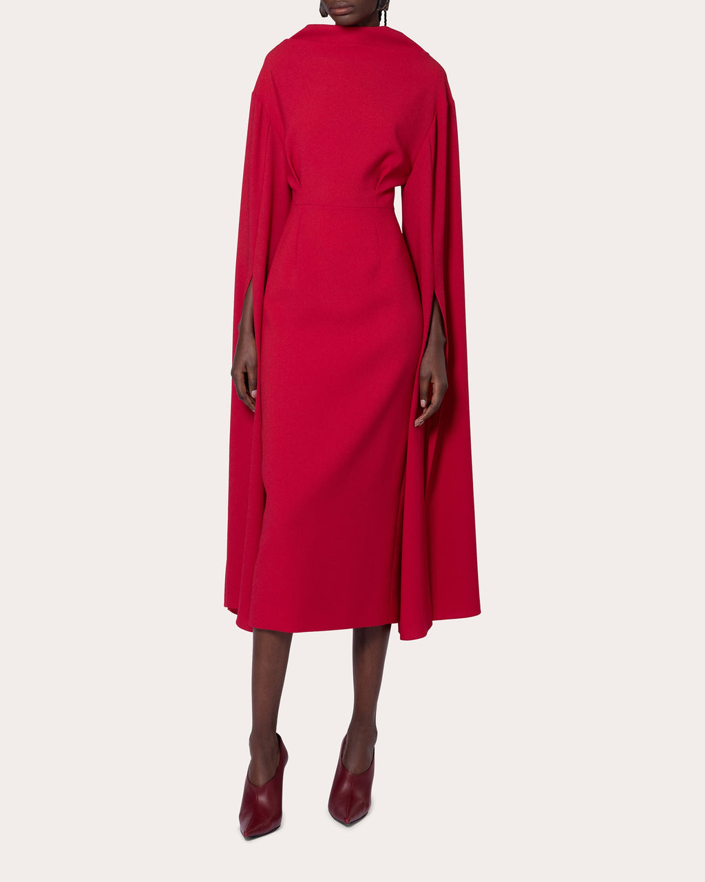 Nour Crepe Cape-Sleeve Midi Dress