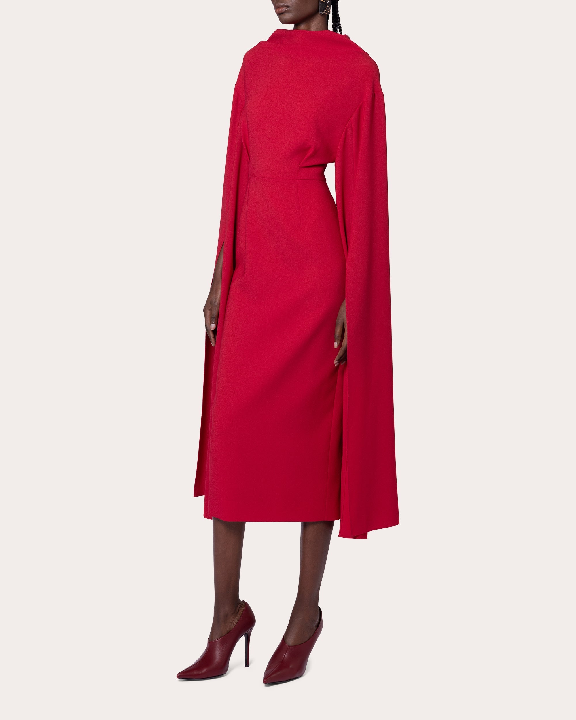 Nour Crepe Cape-Sleeve Midi Dress