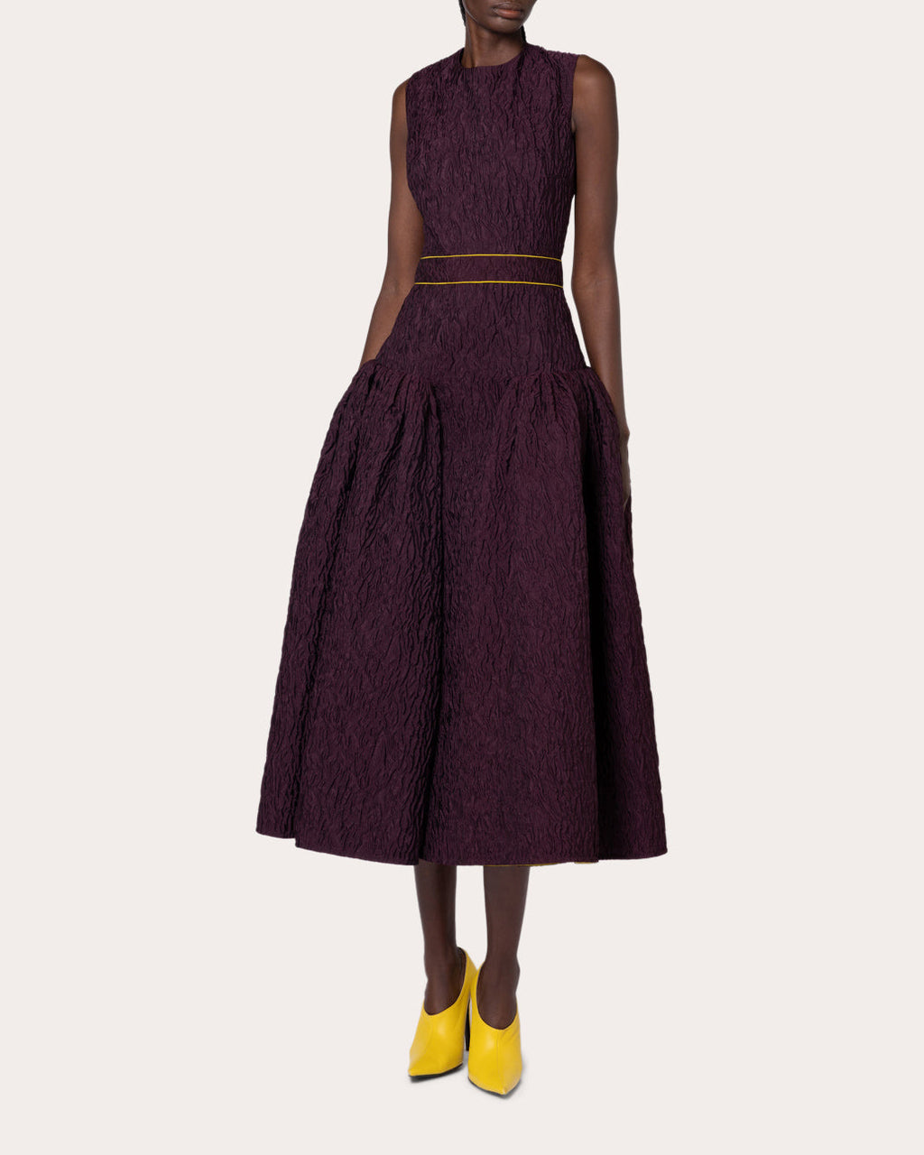 Aya Cloqué Gathered Midi Dress