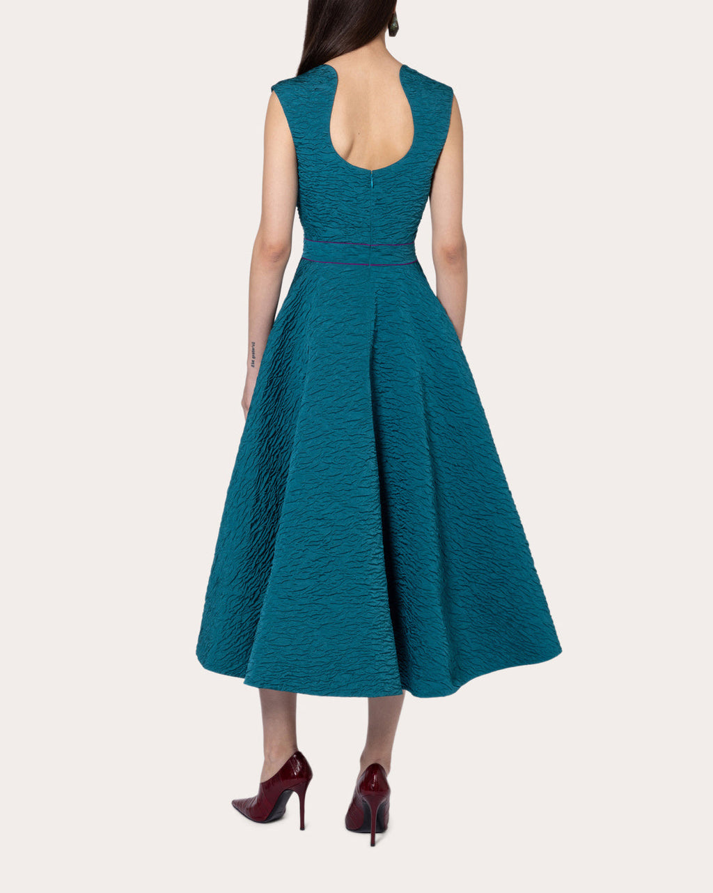 Ridha Cloque Notched Fit & Flare Midi Dress
