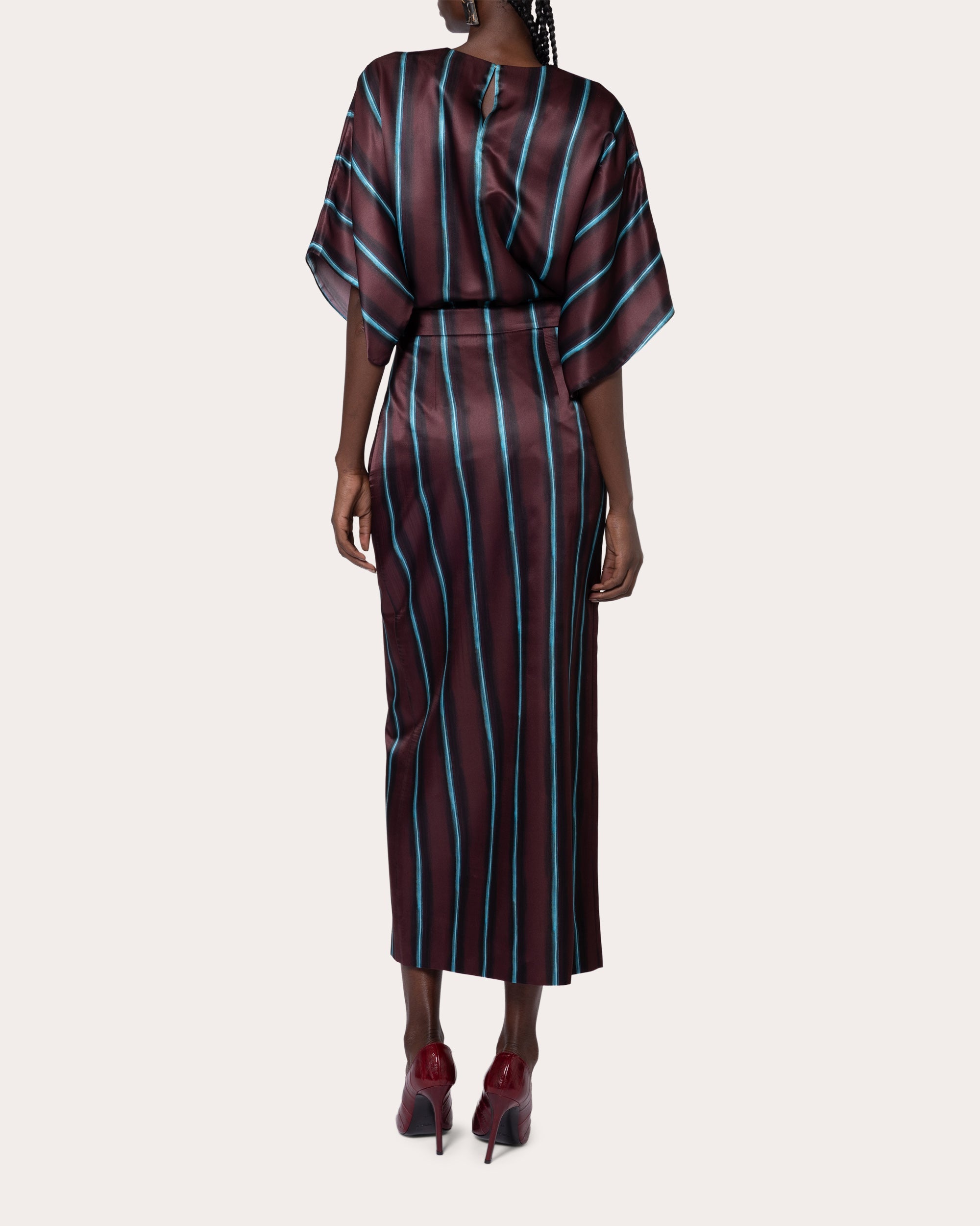 Huda Stripe Silk Slit Pencil Skirt