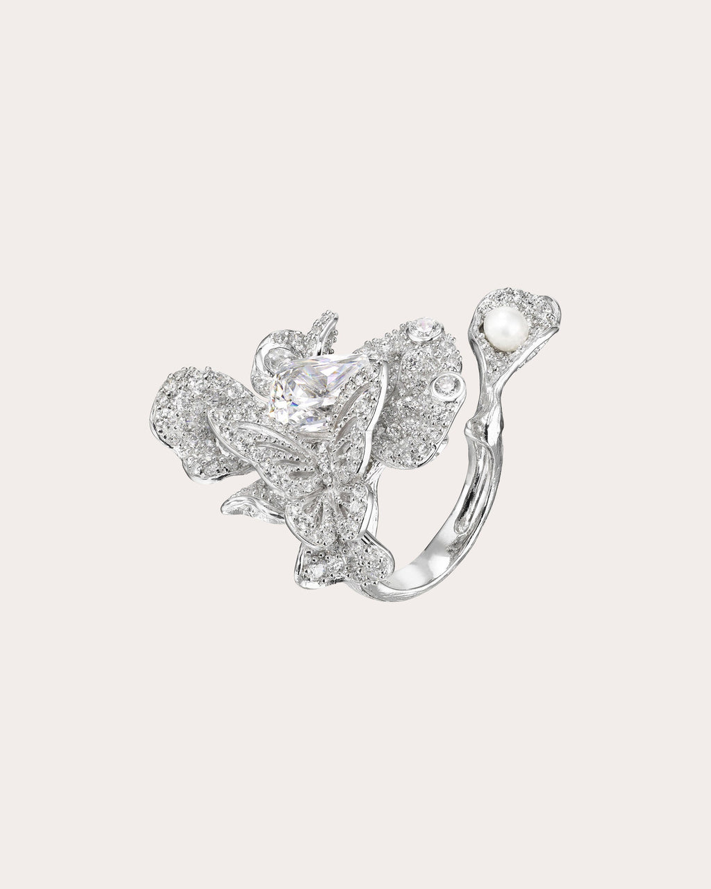 Diamond & Pearl Peony Butterfly Ring