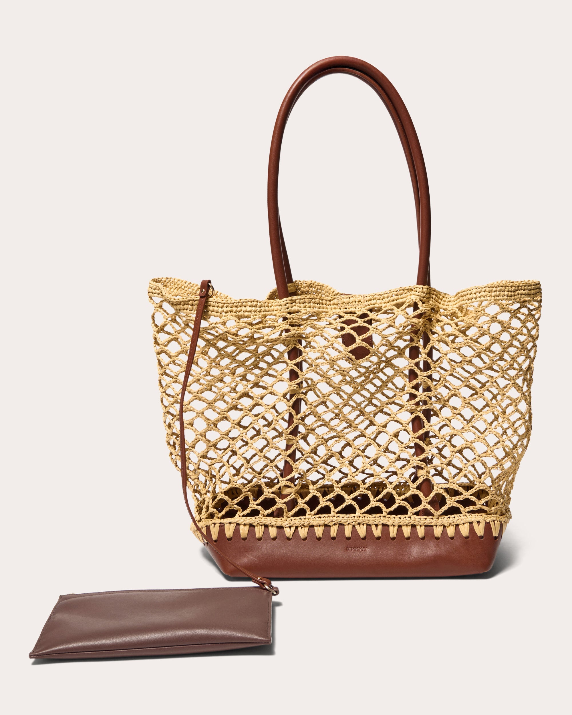 Caspian Woven Raffia Leather Tote Bag