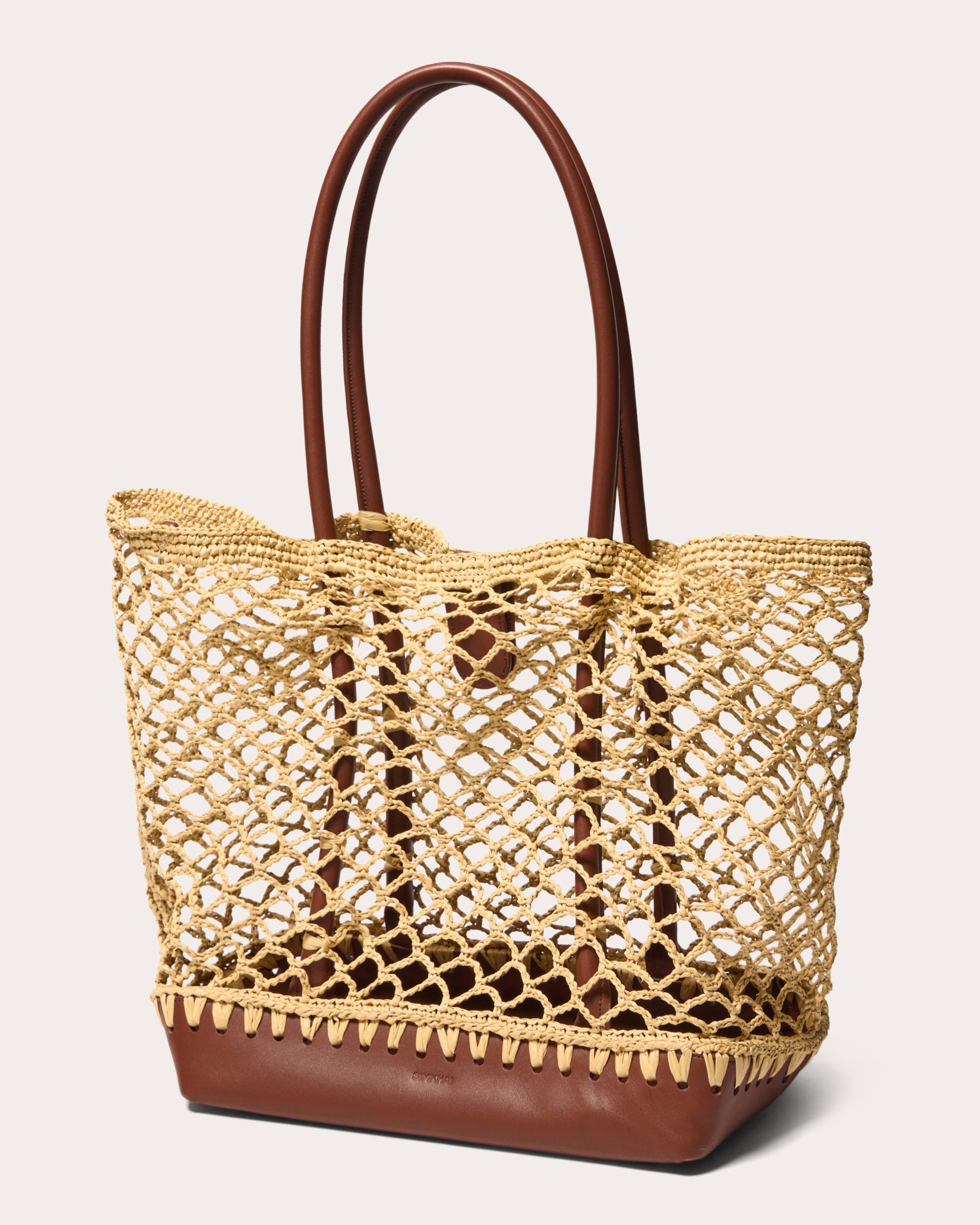 Caspian Woven Raffia Leather Tote Bag