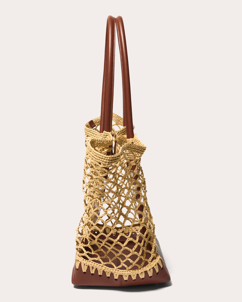 Caspian Woven Raffia Leather Tote Bag