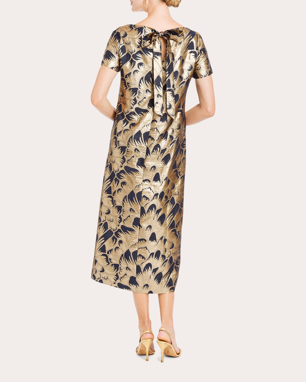 Adria Tie-Back Metallic Jacquard Midi Dress