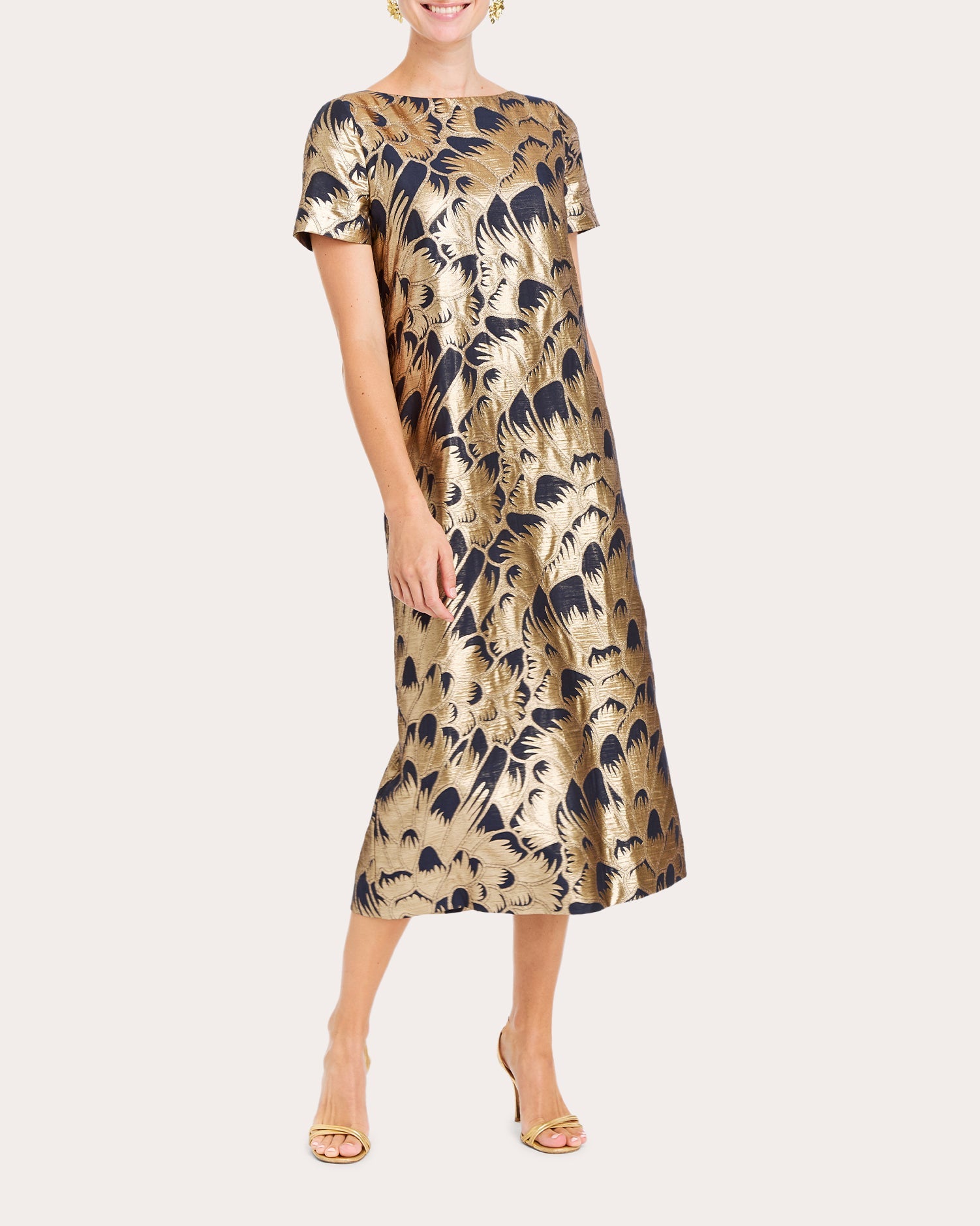 Adria Tie-Back Metallic Jacquard Midi Dress