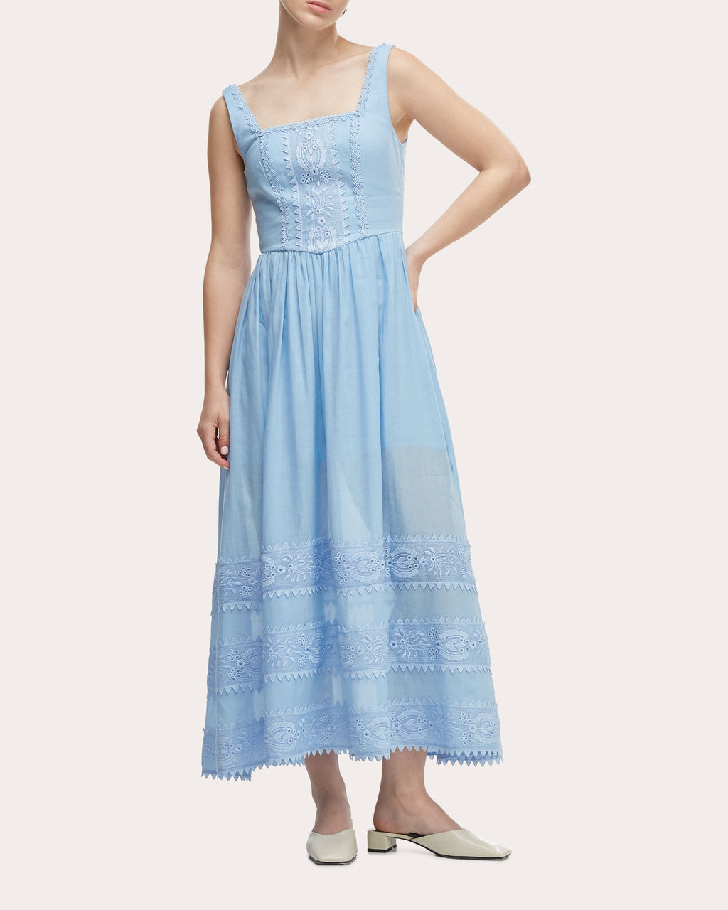 Alba Embroidered Cotton Corset Midi Dress