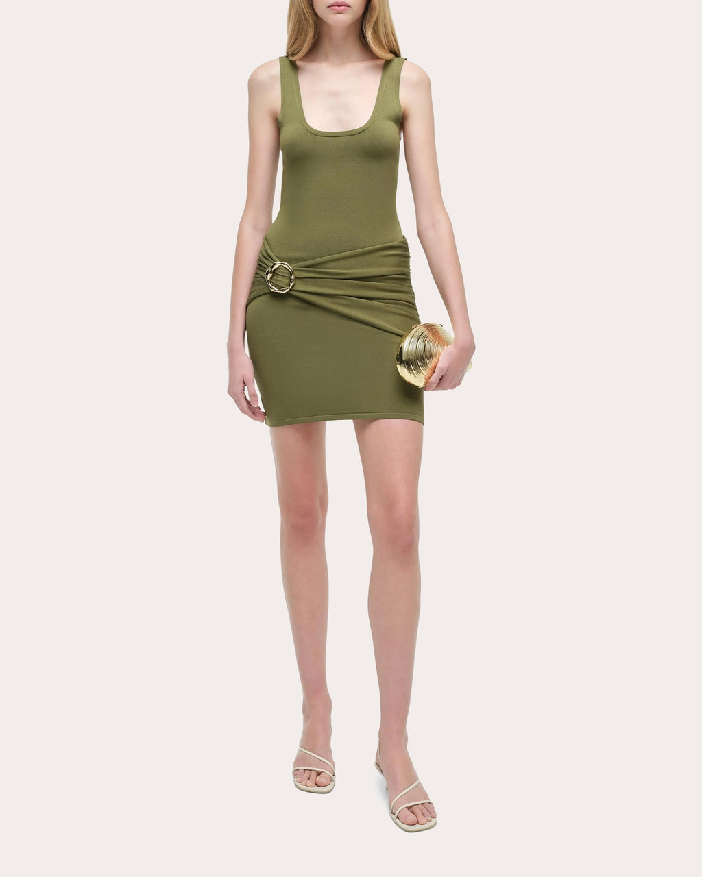 Alivia Gathered Knit Hardware Mini Dress