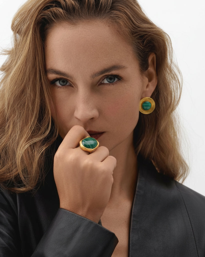 Malachite Cyclo Stud Earrings